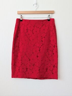Banana Republic Red Floral Lace Pencil Skirt Size 6
